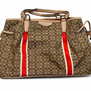Coach Brown and Red Signature Shoulder Bag